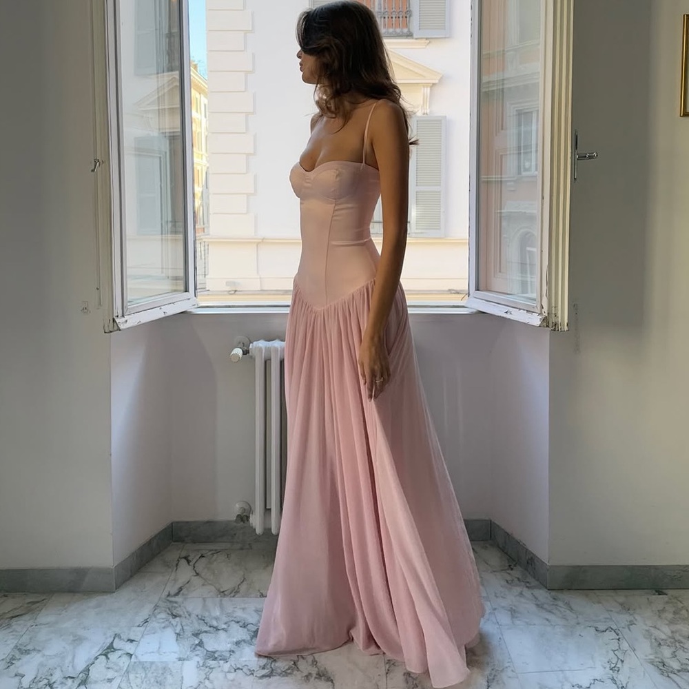 Elegant Pink Long Dress. Corset style